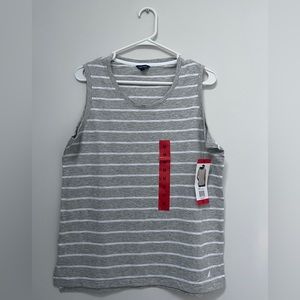 Nautica- gray and white striped sleeveless top